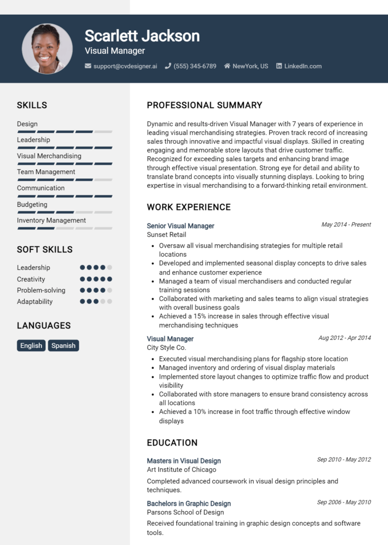 Visual Manager Resume Example for 2025: Top CV Skills