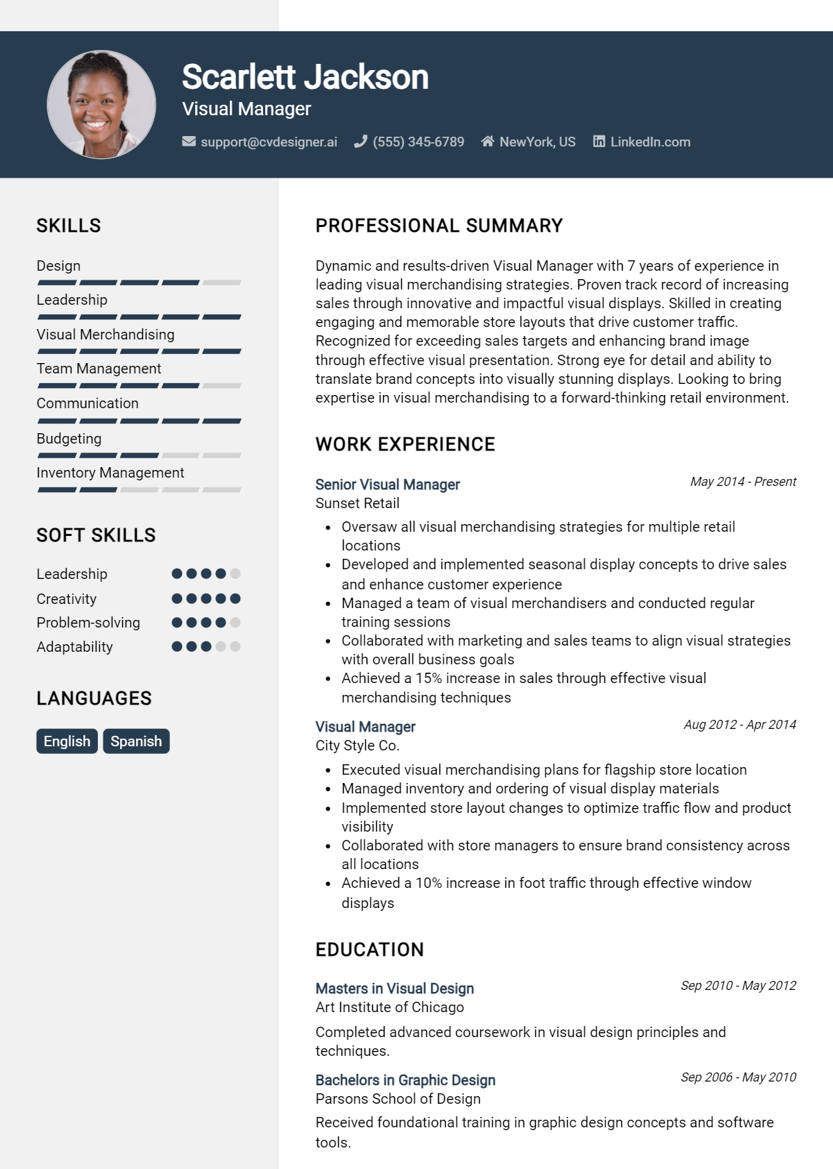 Visual Manager Resume Example