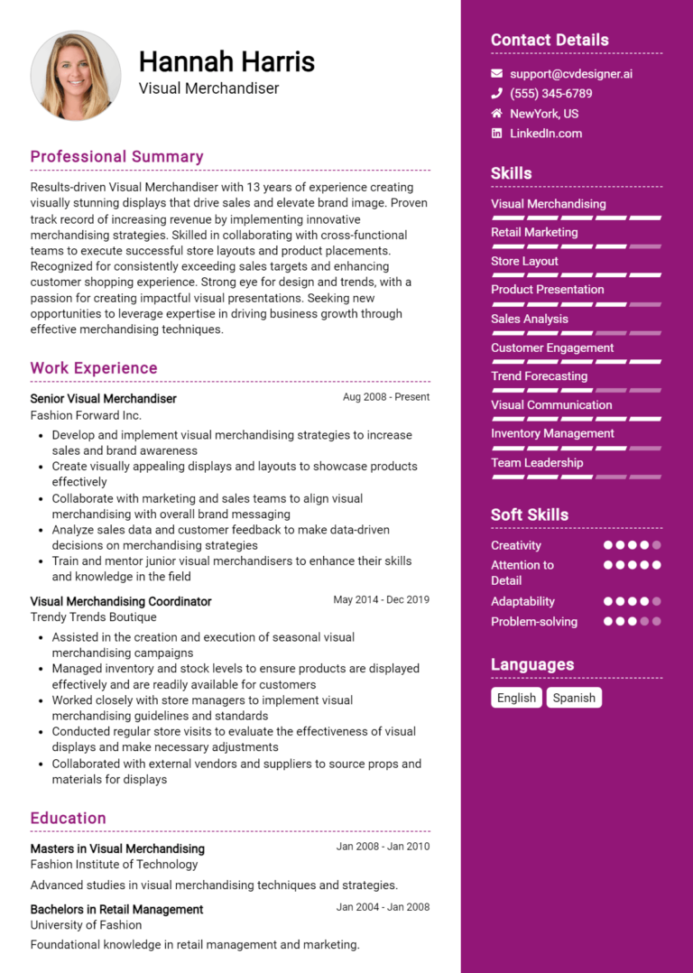 Visual Merchandiser Resume Example for 2025: Expert Tips