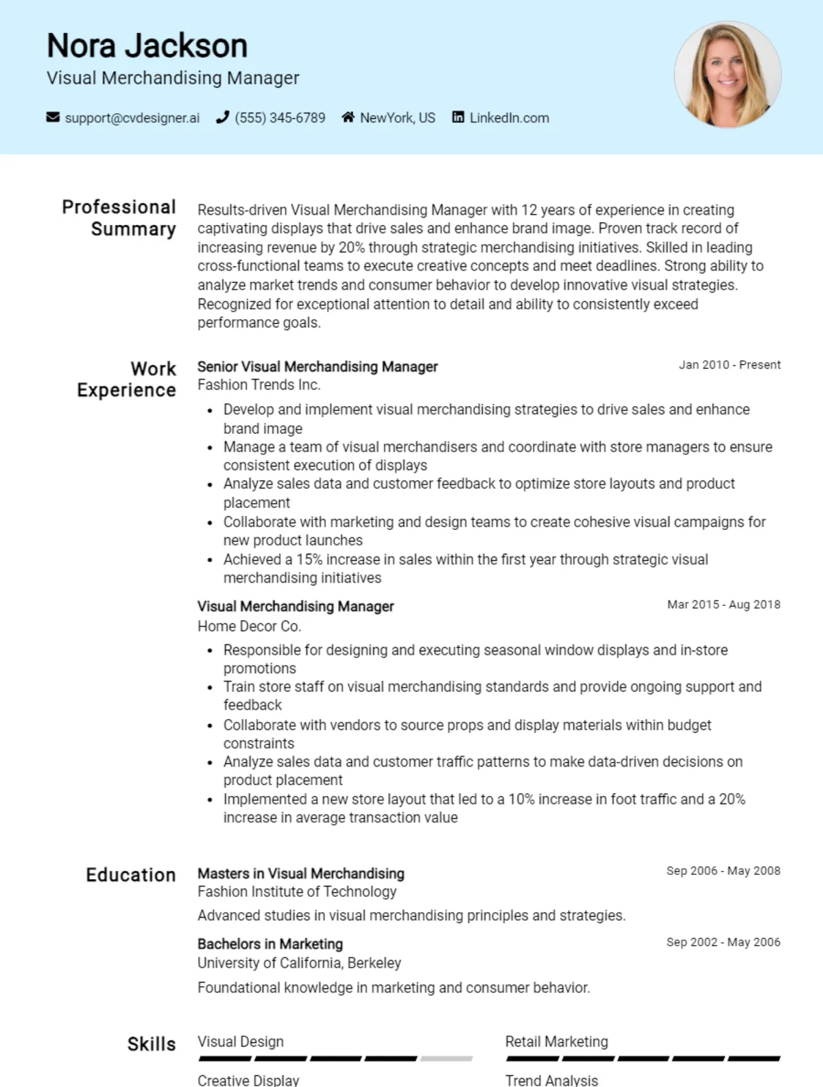 Visual Merchandising Manager CV Example