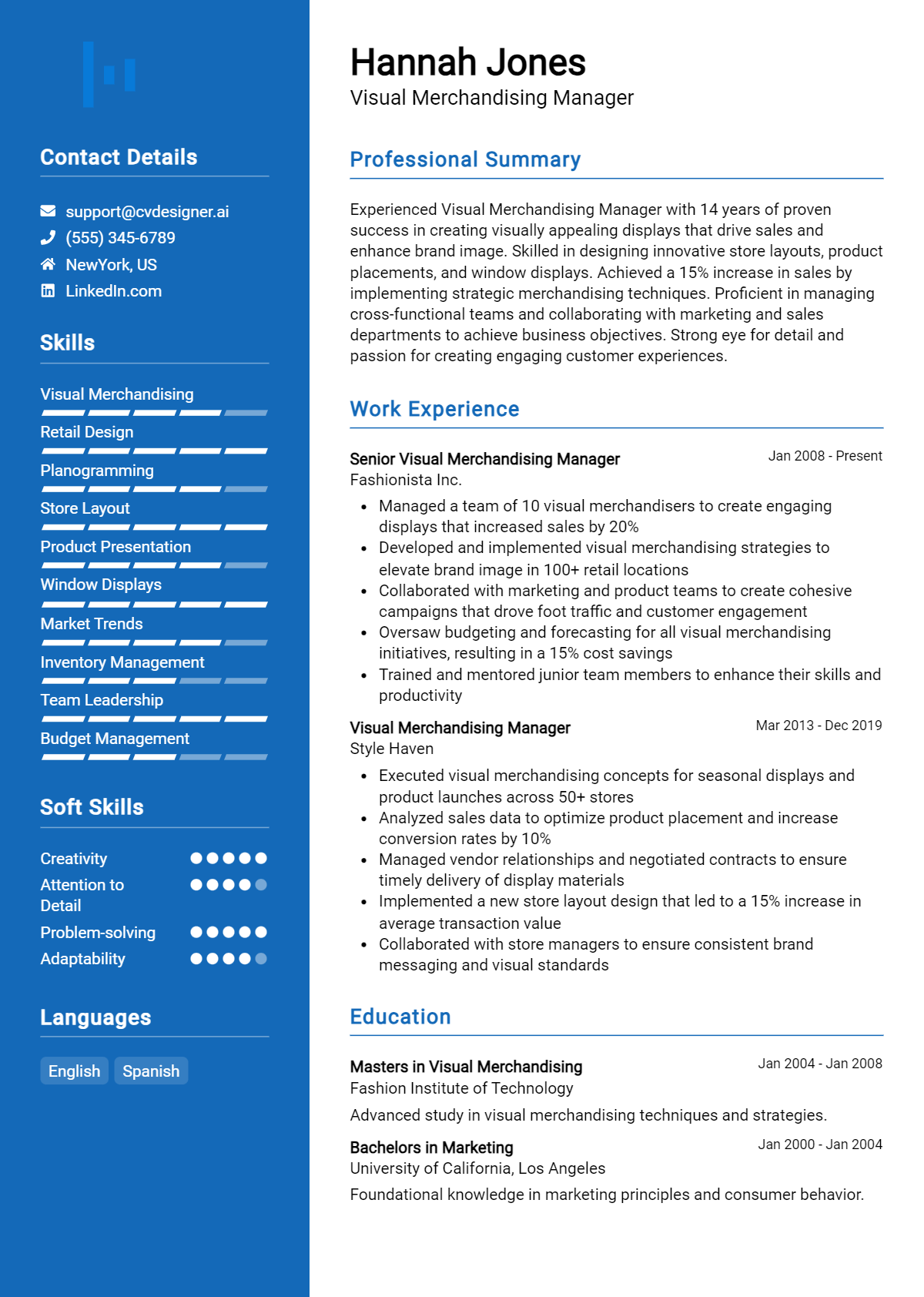 Visual Merchandising Manager Resume Example
