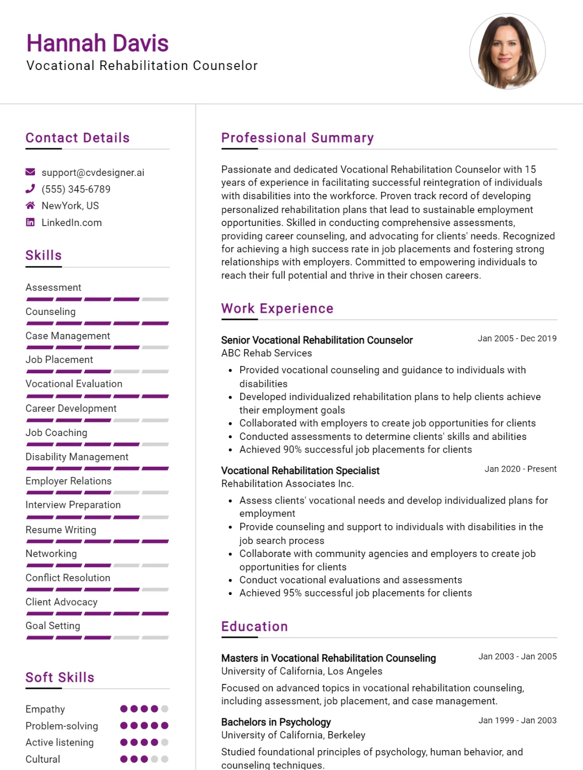 Vocational Rehabilitation Counselor CV Example