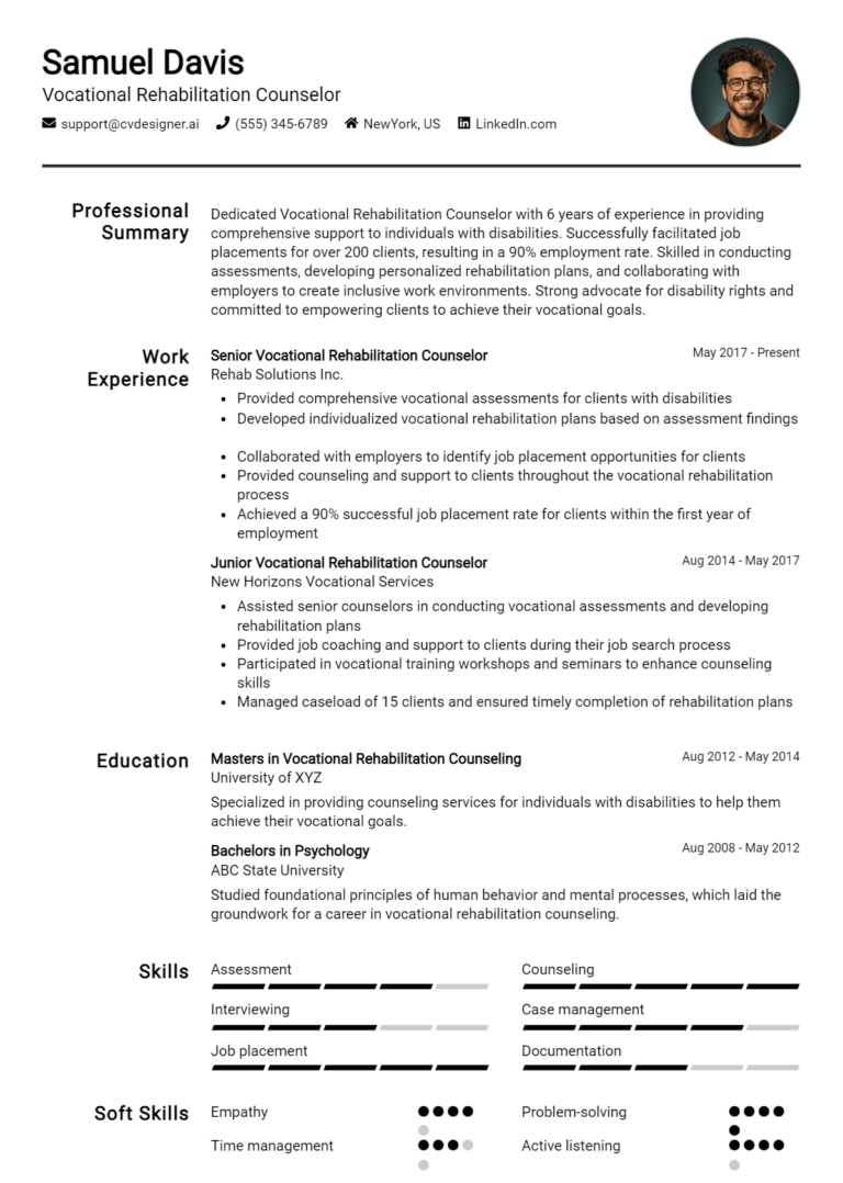 Vocational Rehabilitation Counselor Resume Example for 2025: Tips to Stand Out