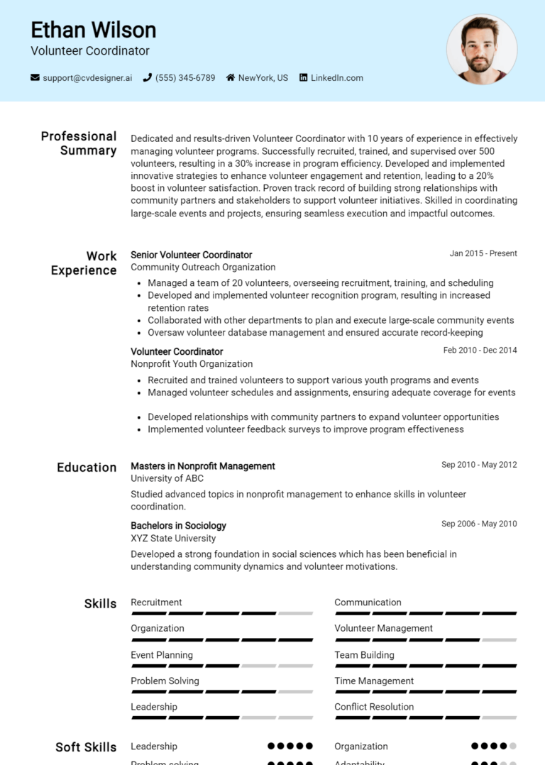 Volunteer Coordinator Resume Example for 2025: Writing Guide