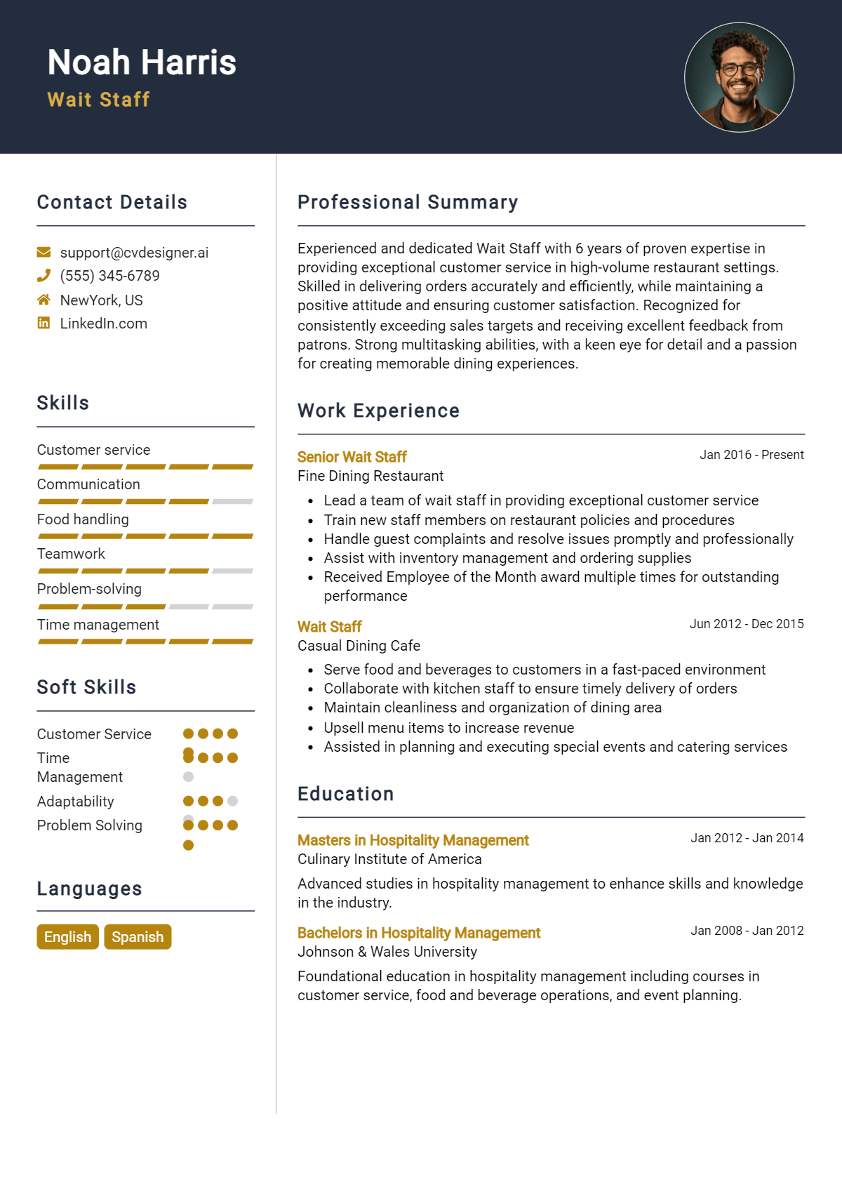 Wait Staff Resume Example for 2024: Free Professional Templates ...