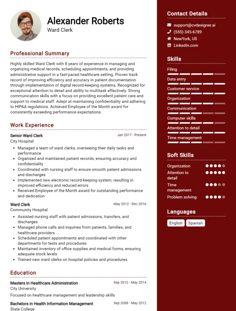 Ward Clerk CV Example For 2025: Top Tips & Samples
