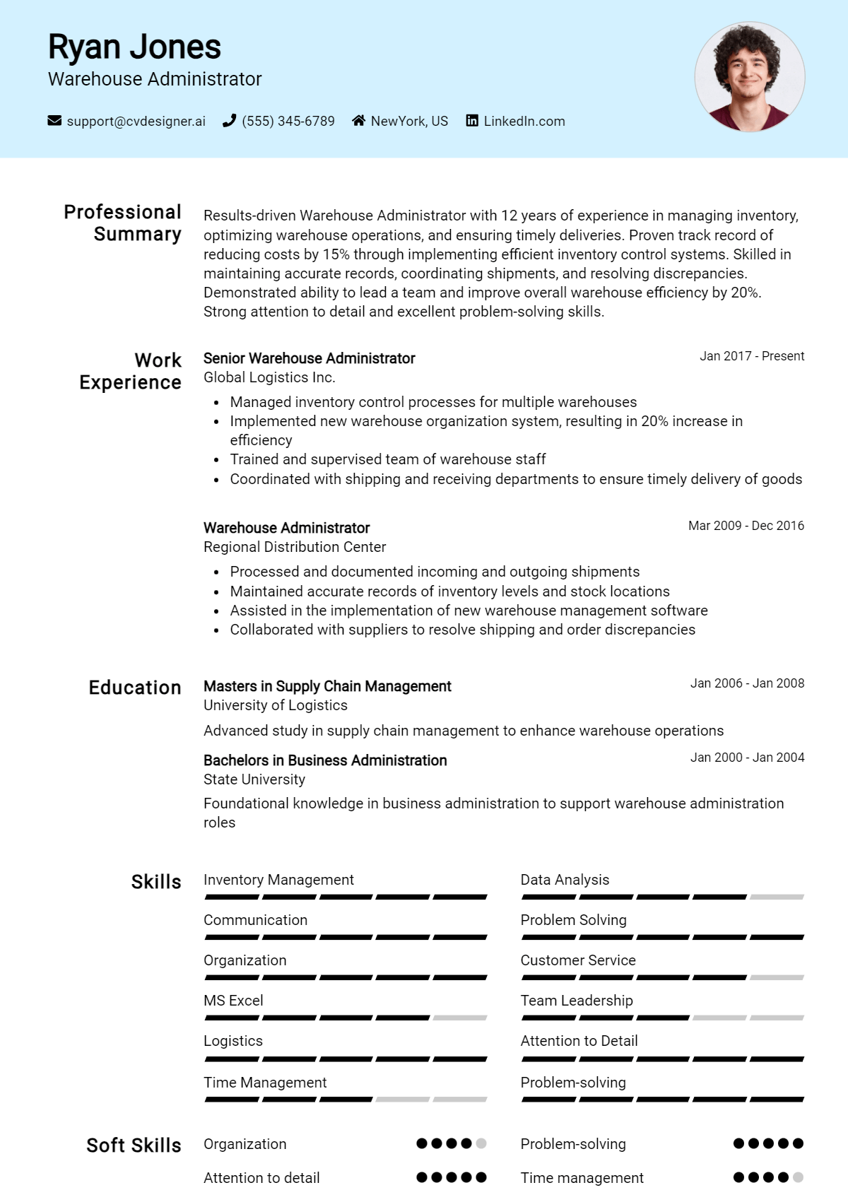 Warehouse Administrator Resume Example