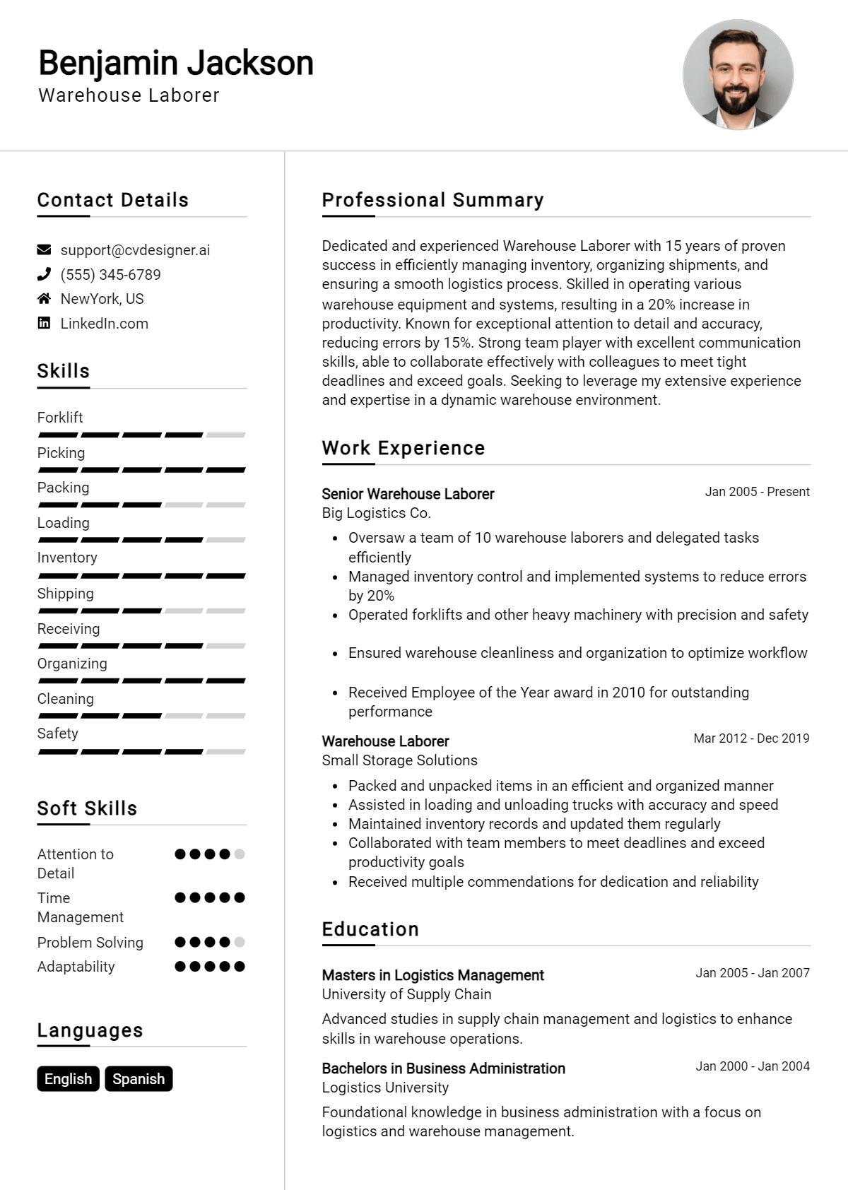 Warehouse Laborer Resume Example