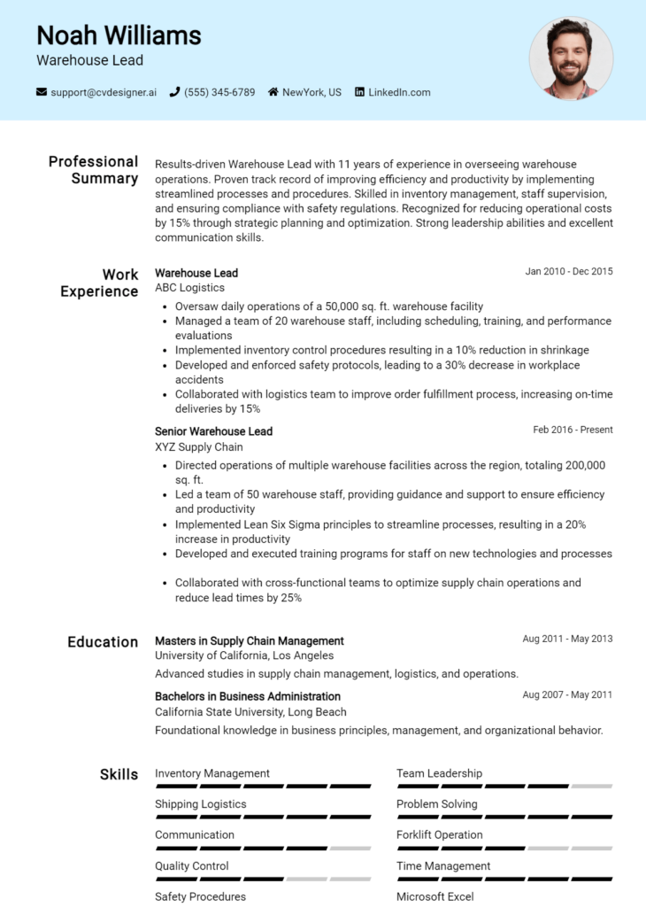 Warehouse Lead Resume Example for 2024: Proven Tips & Templates ...