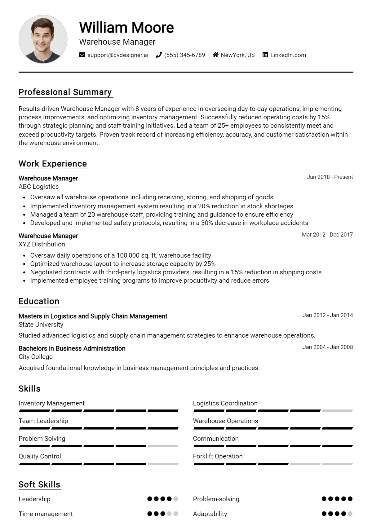 Warehouse Manager Resume Example