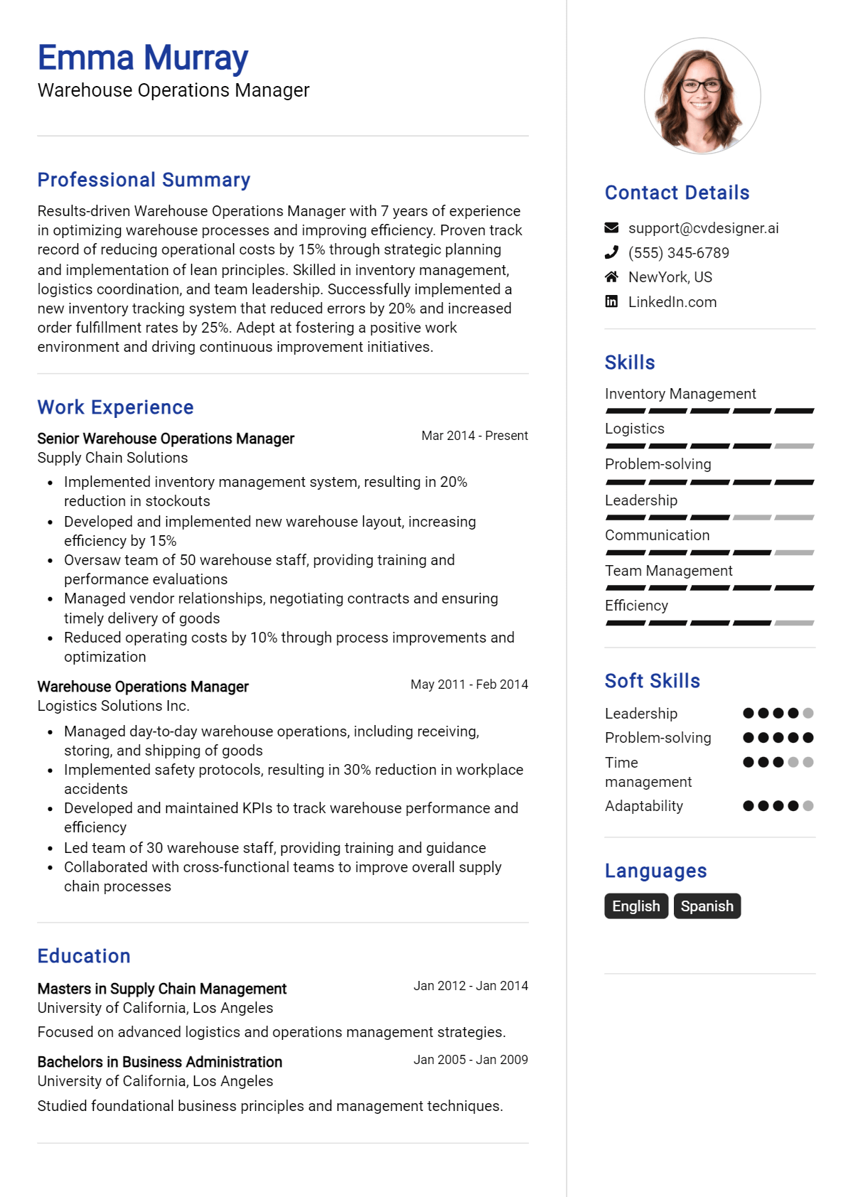 Warehouse Operations Manager Resume Example