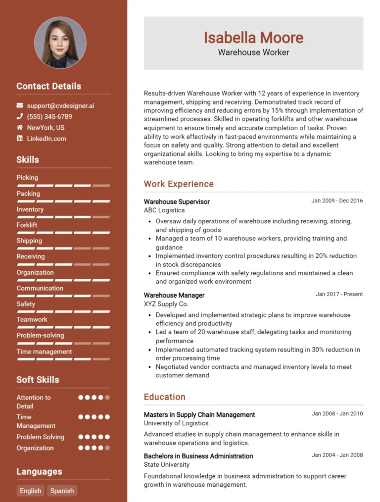 Warehouse Worker CV Example For 2025: Best Writing Guide