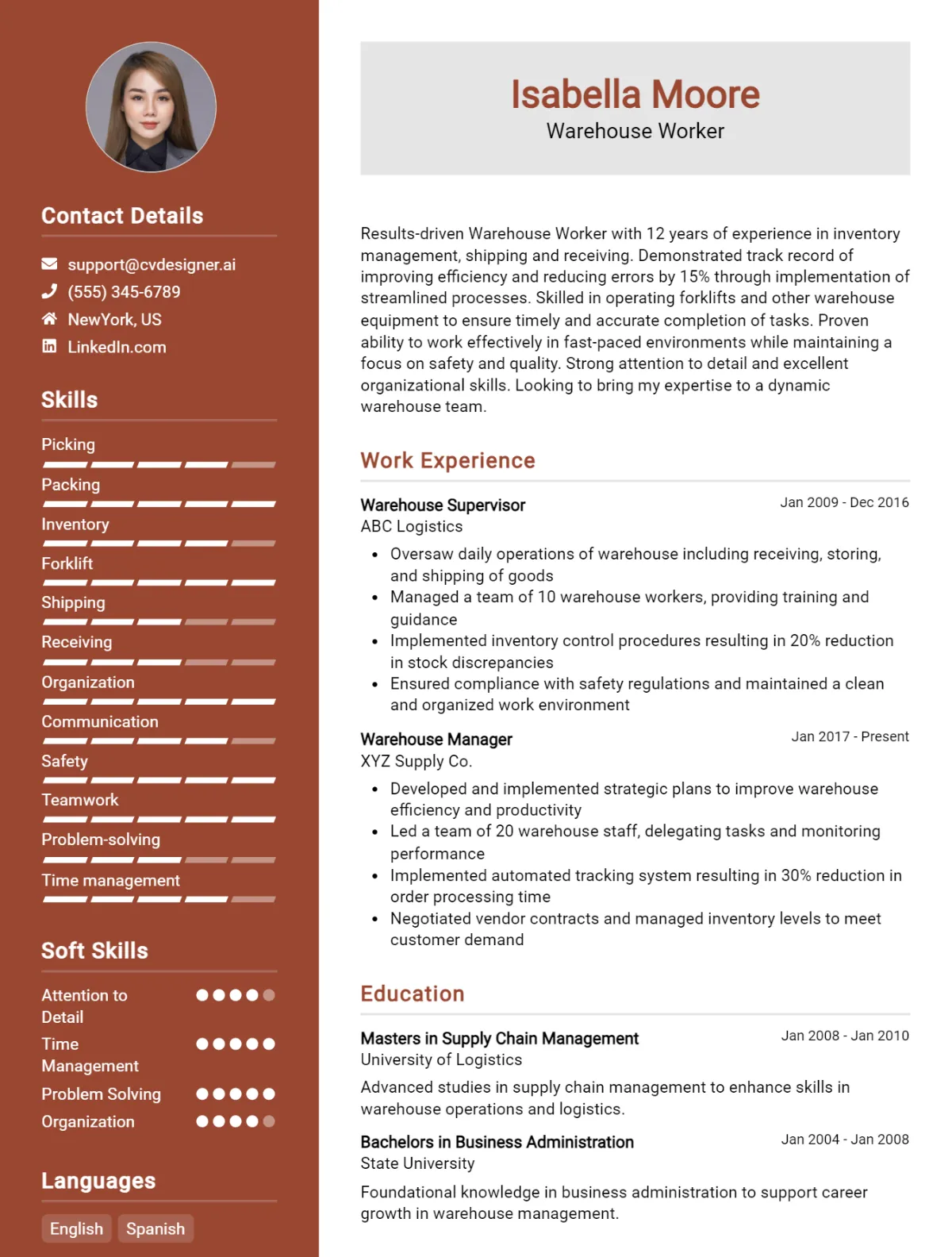 Warehouse Worker CV Example For 2024: Best Writing Guide - CVDesigner.ai