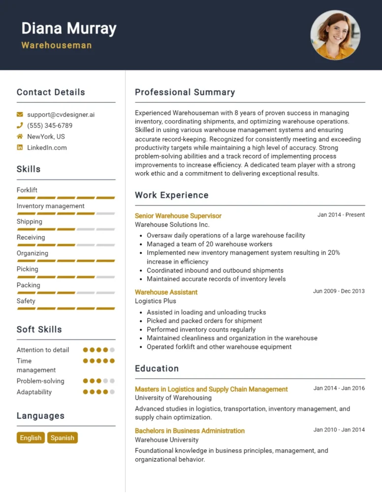 Warehouseman CV Example