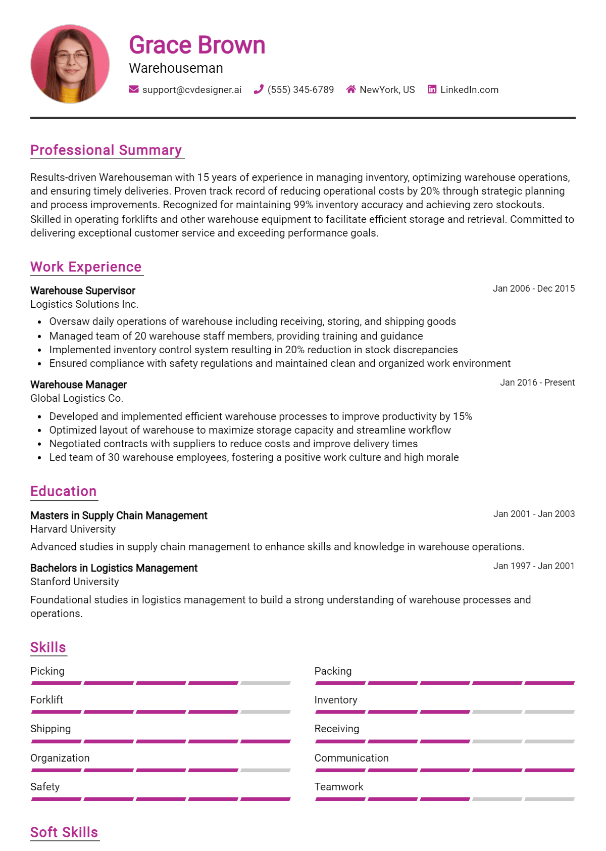 Warehouseman Resume Example