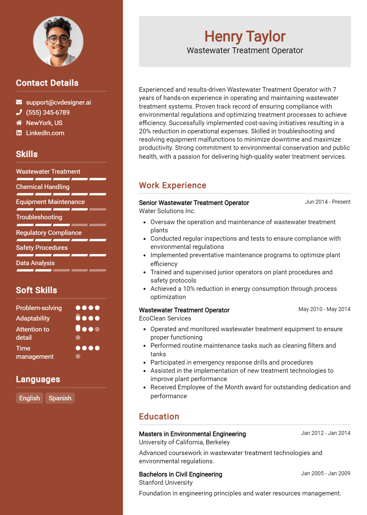Wastewater Treatment Operator Resume Example