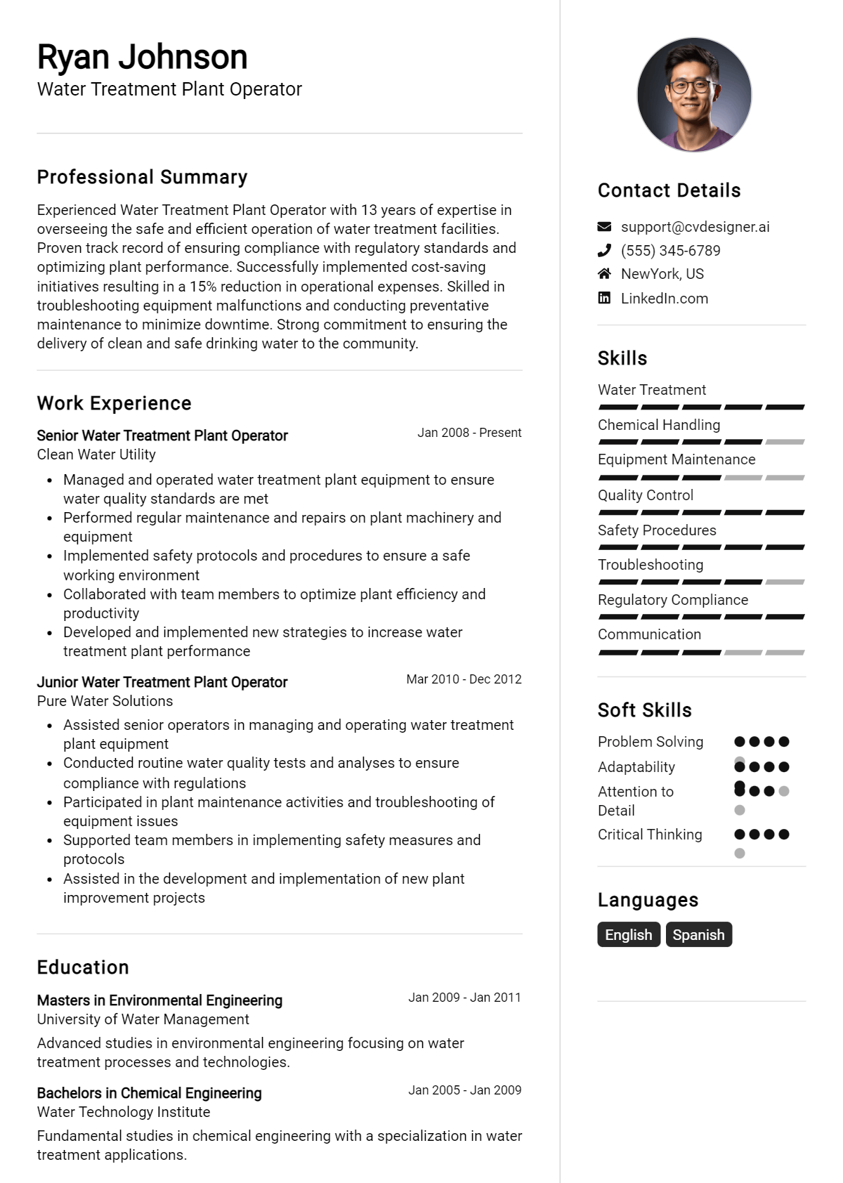 Water Treatment Plant Operator Resume Example