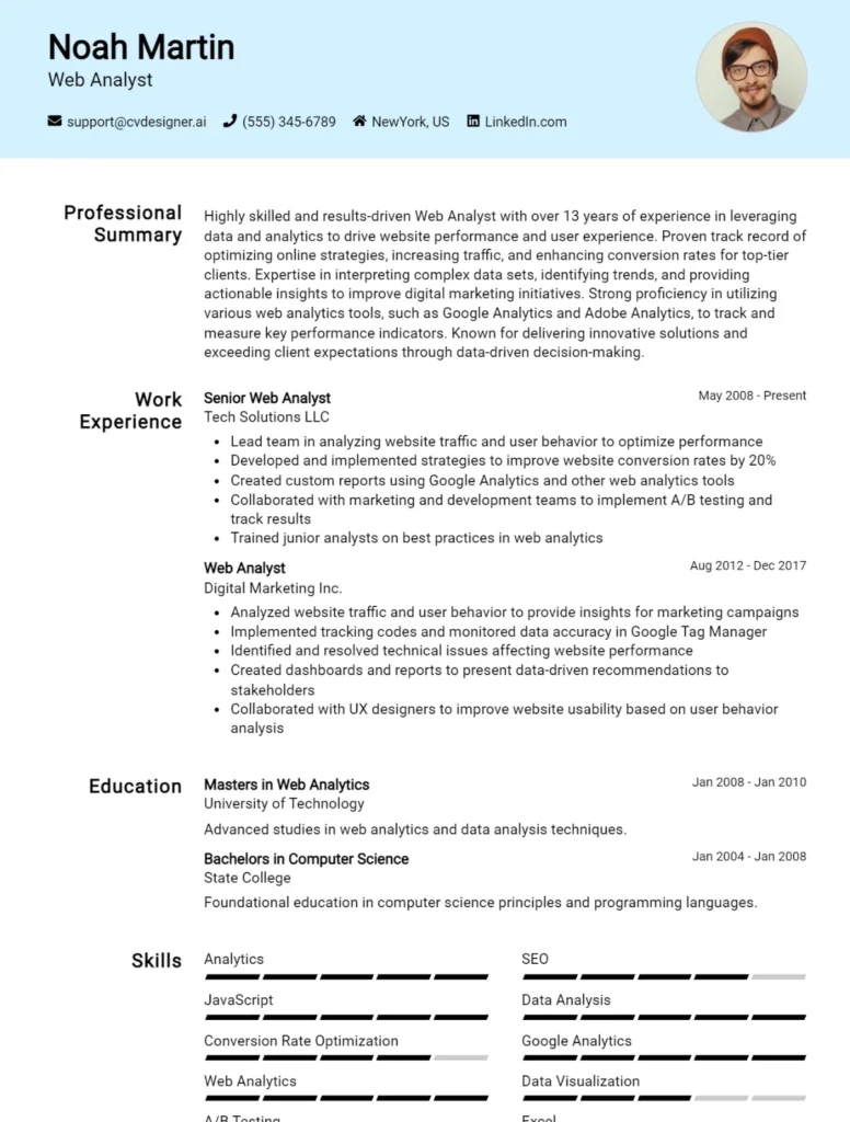 Web Analyst CV Example