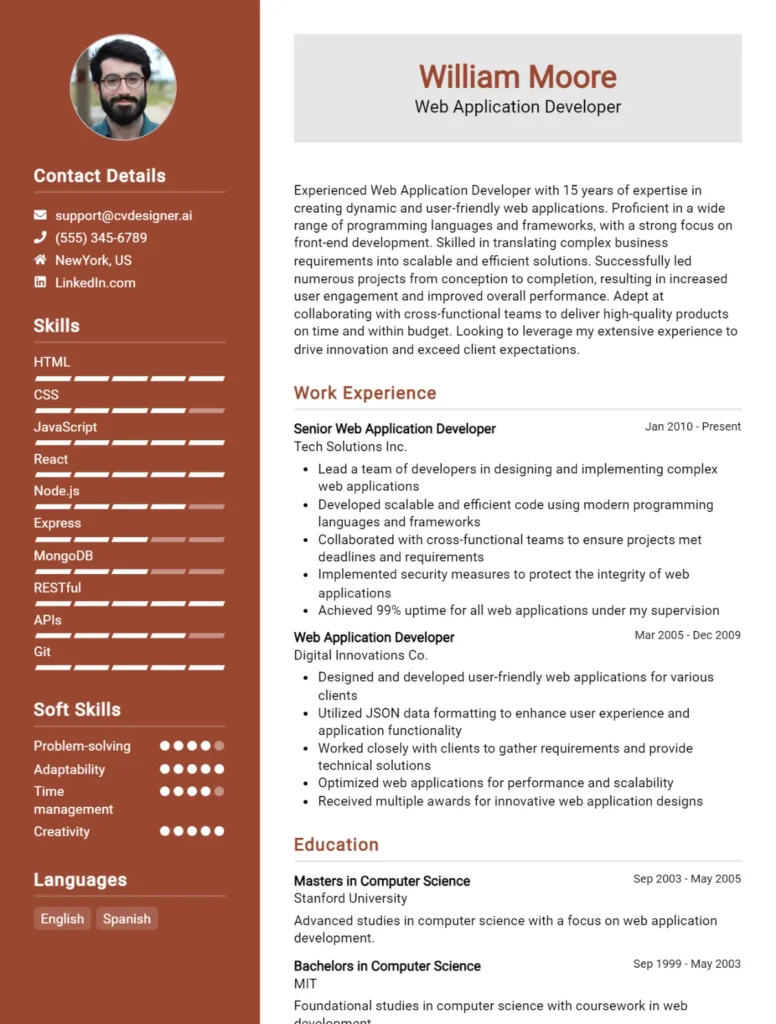 Web Application Developer CV Example