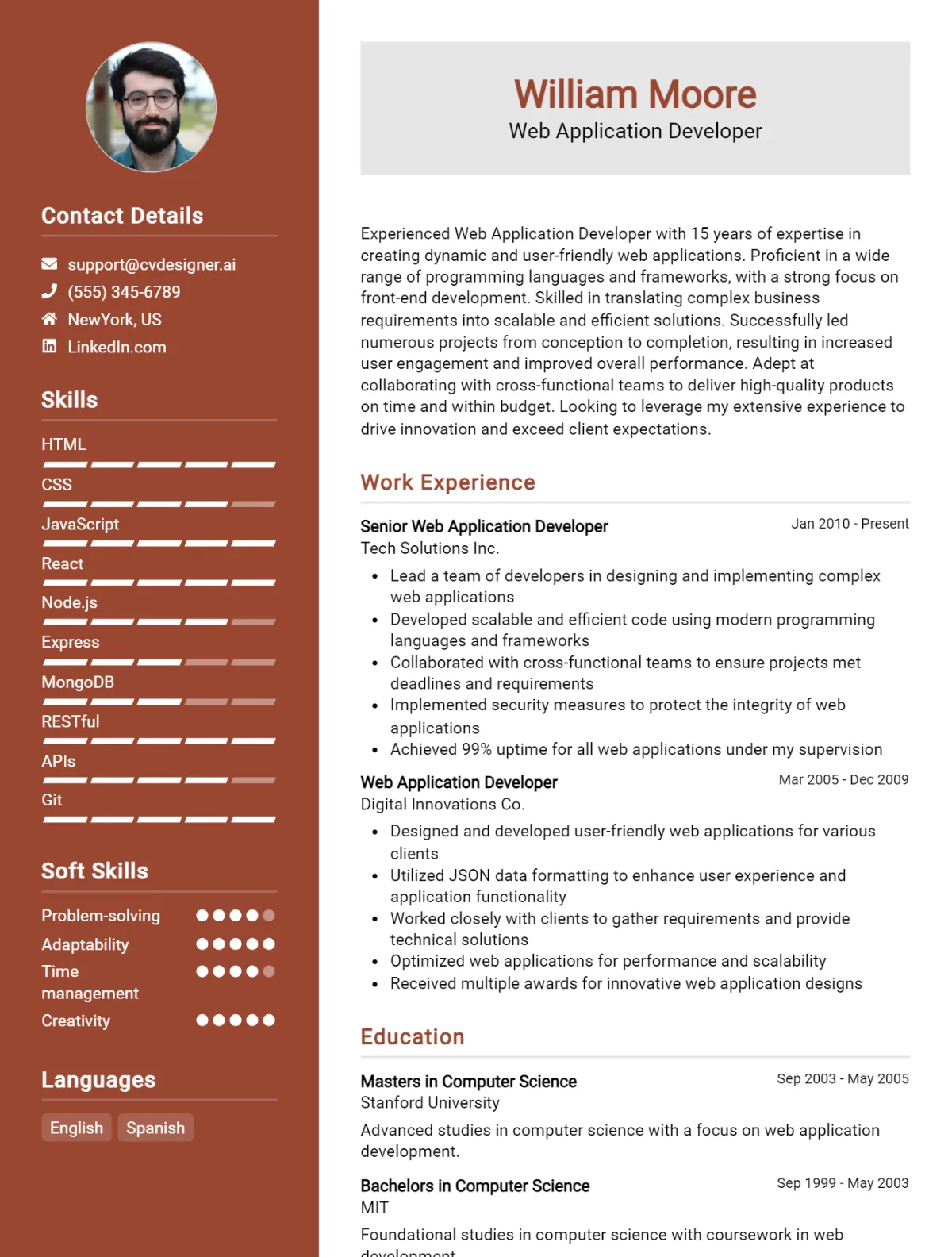 Web Application Developer CV Example For 2024: Free Professional ...