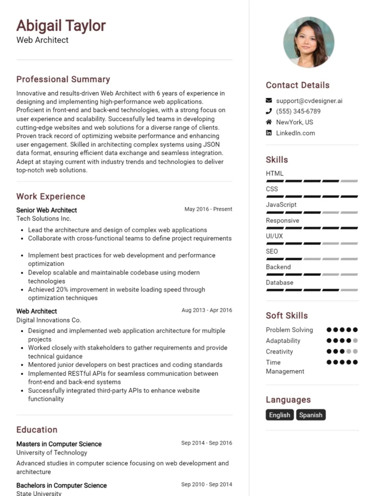 Web Architect CV Example For 2025: Ultimate Guide