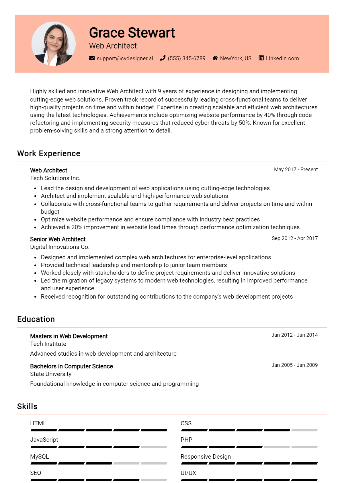Web Architect Resume Example