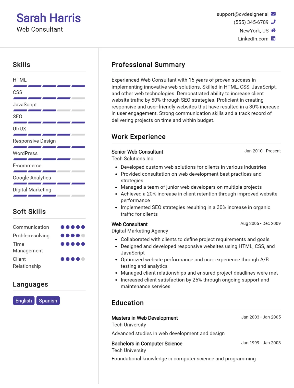 Web Consultant CV Example