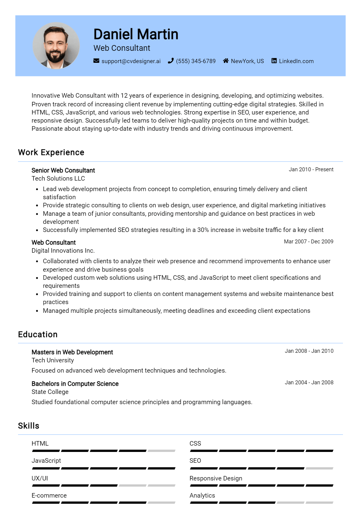 Web Consultant Resume Example