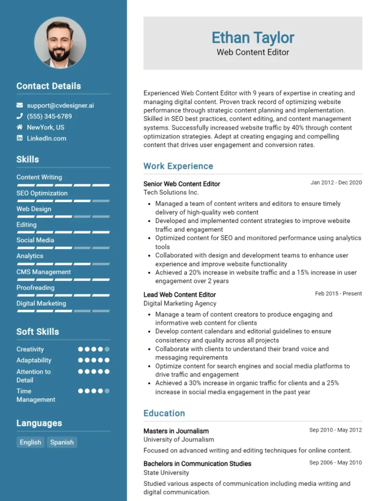 Web Content Editor CV Example