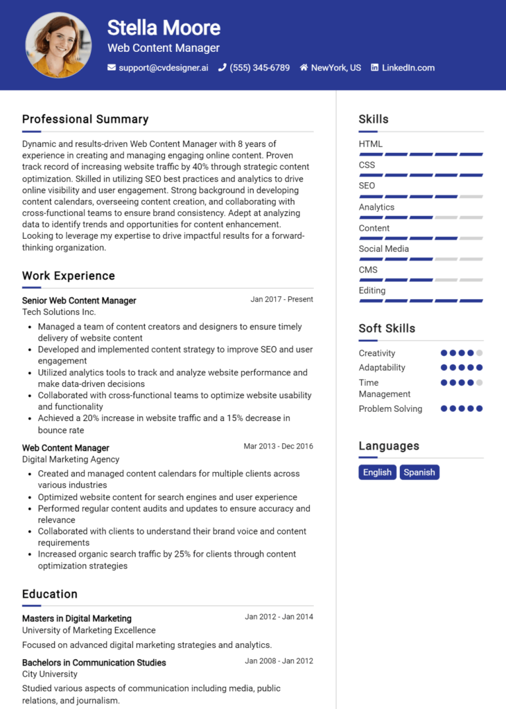 Web Content Manager Resume Example