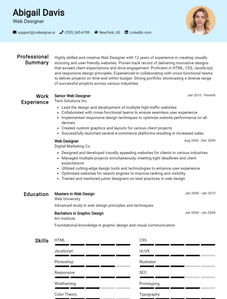 Web Designer CV Example