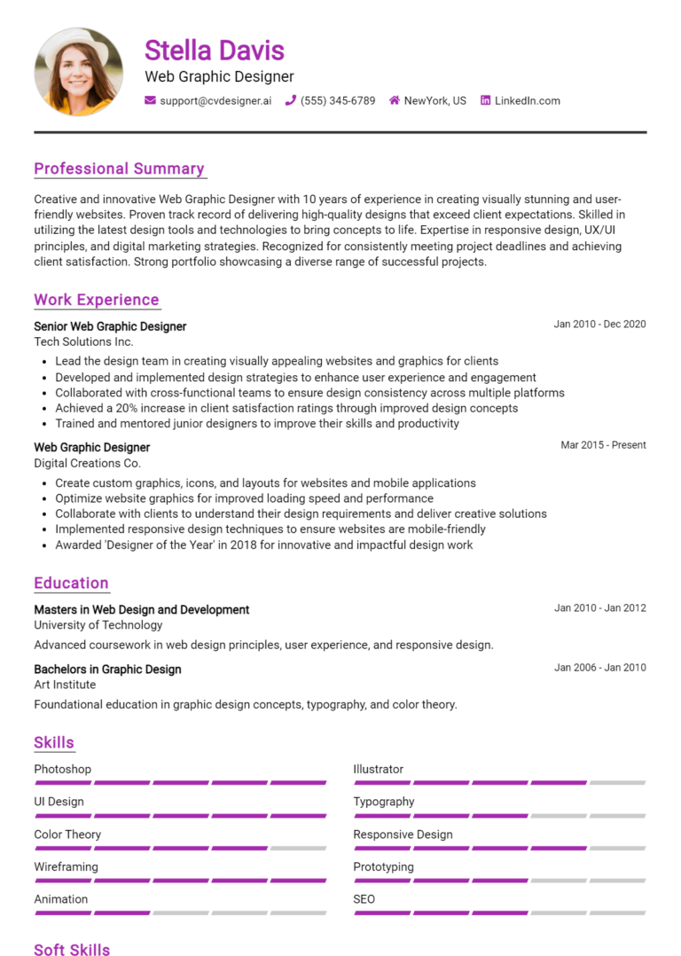 Web Graphic Designer Resume Example for 2025: Free Samples