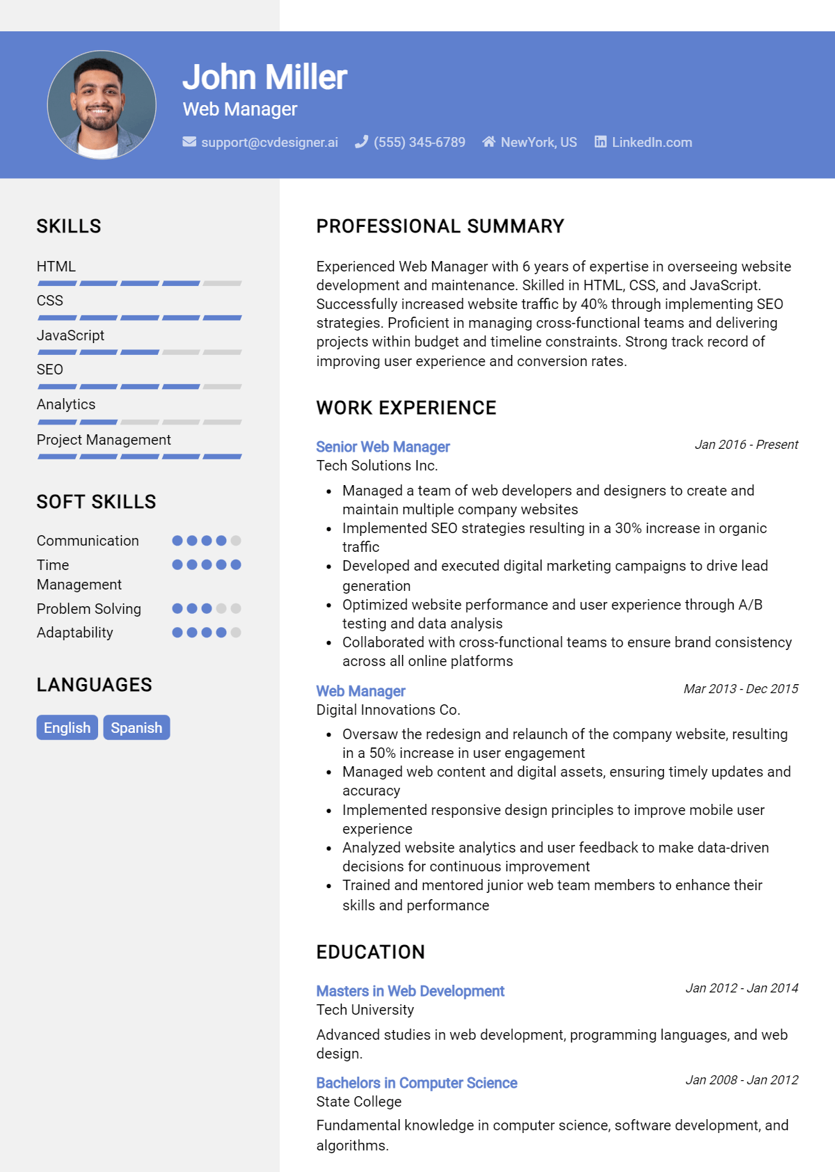 Web Manager Resume Example