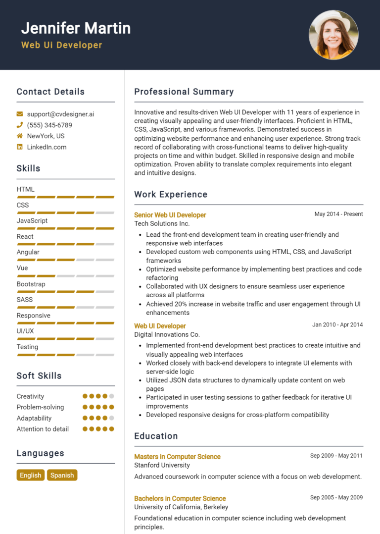 18 Web Ui Developer Resume Examples for 2025: Top Templates