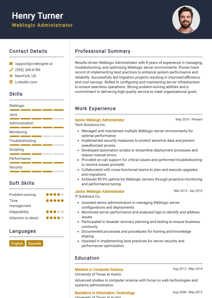 Weblogic Administrator Resume Example
