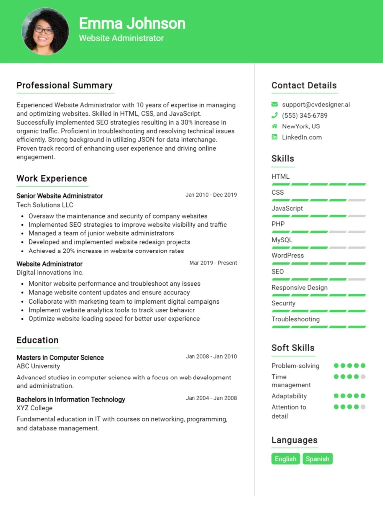 Website Administrator CV Example For 2025: Effective CV Writing Tips