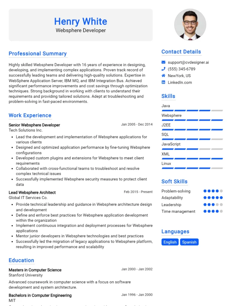 Websphere Developer CV Example