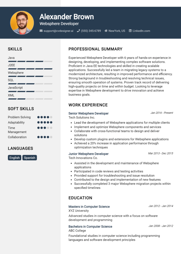 Websphere Developer Resume Example