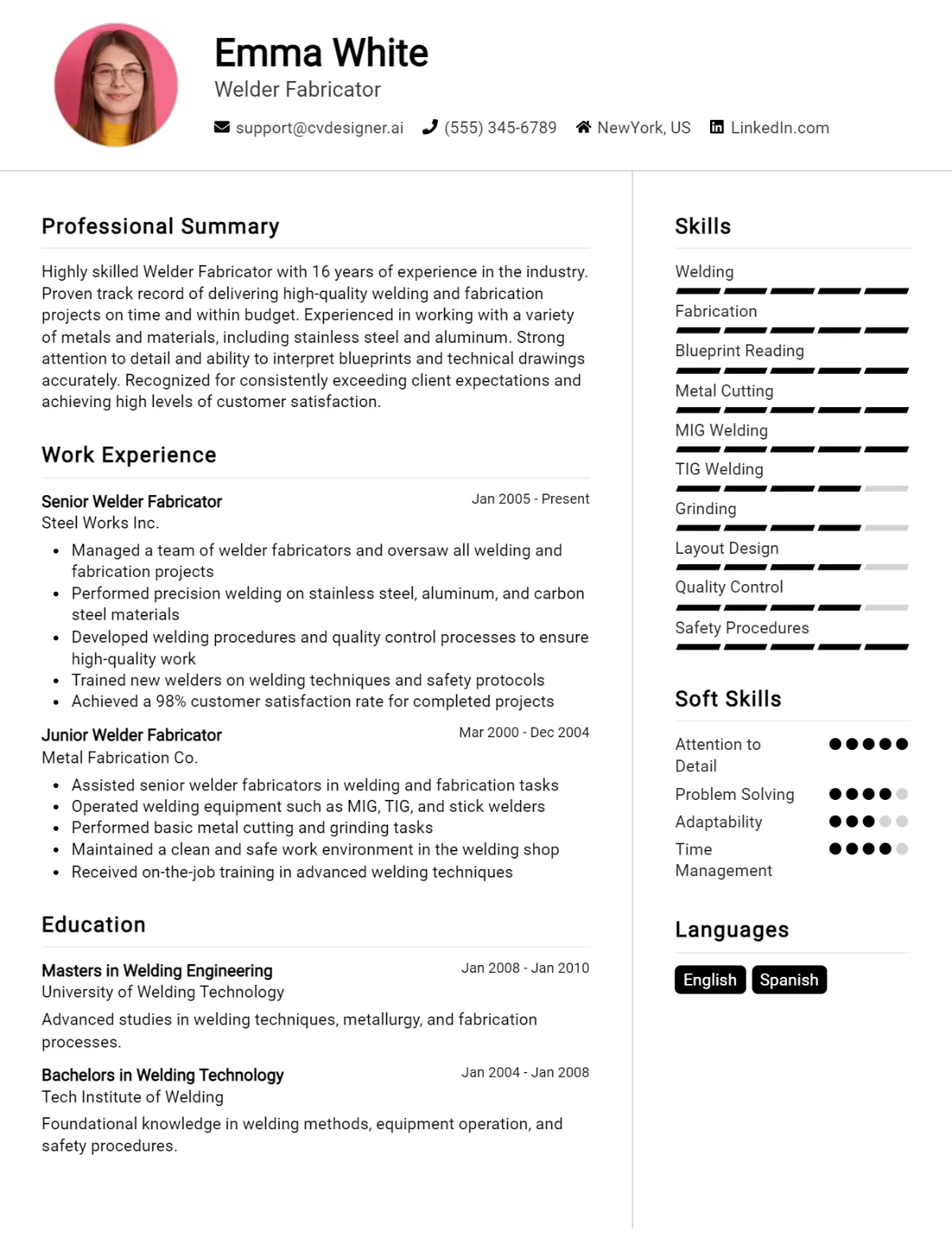Welder Fabricator CV Example