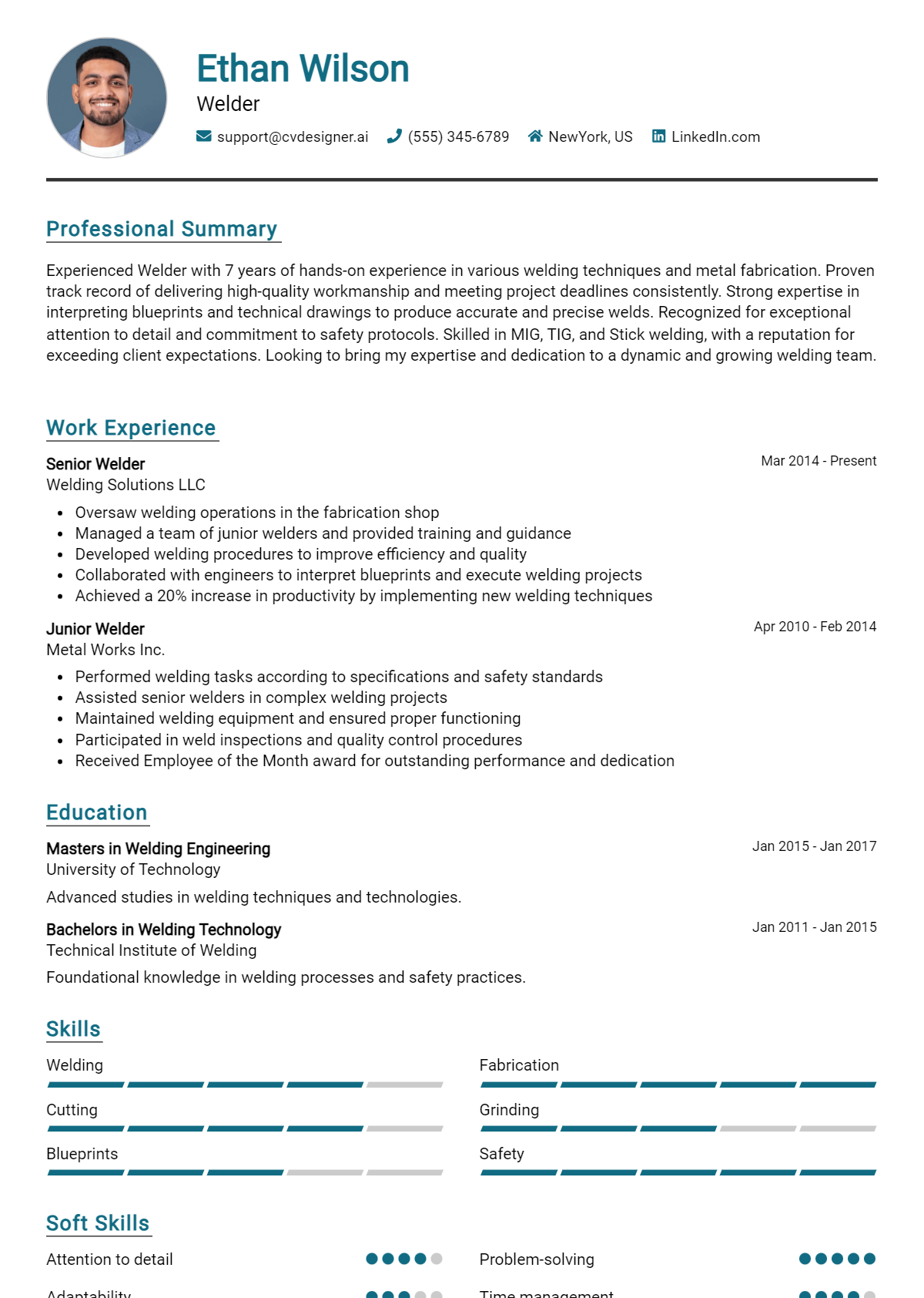 Welder Resume Example for 2024: How to Craft a Winning CV - CVDesigner.ai