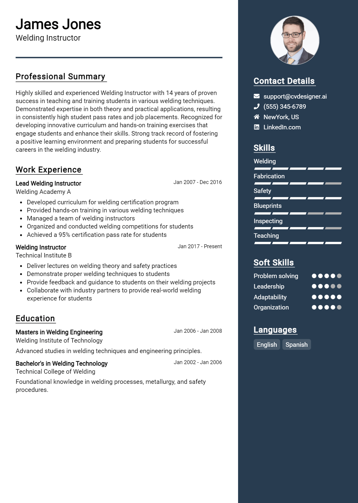 Welding Instructor Resume Example