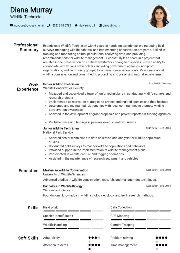 Wildlife Technician Resume Example