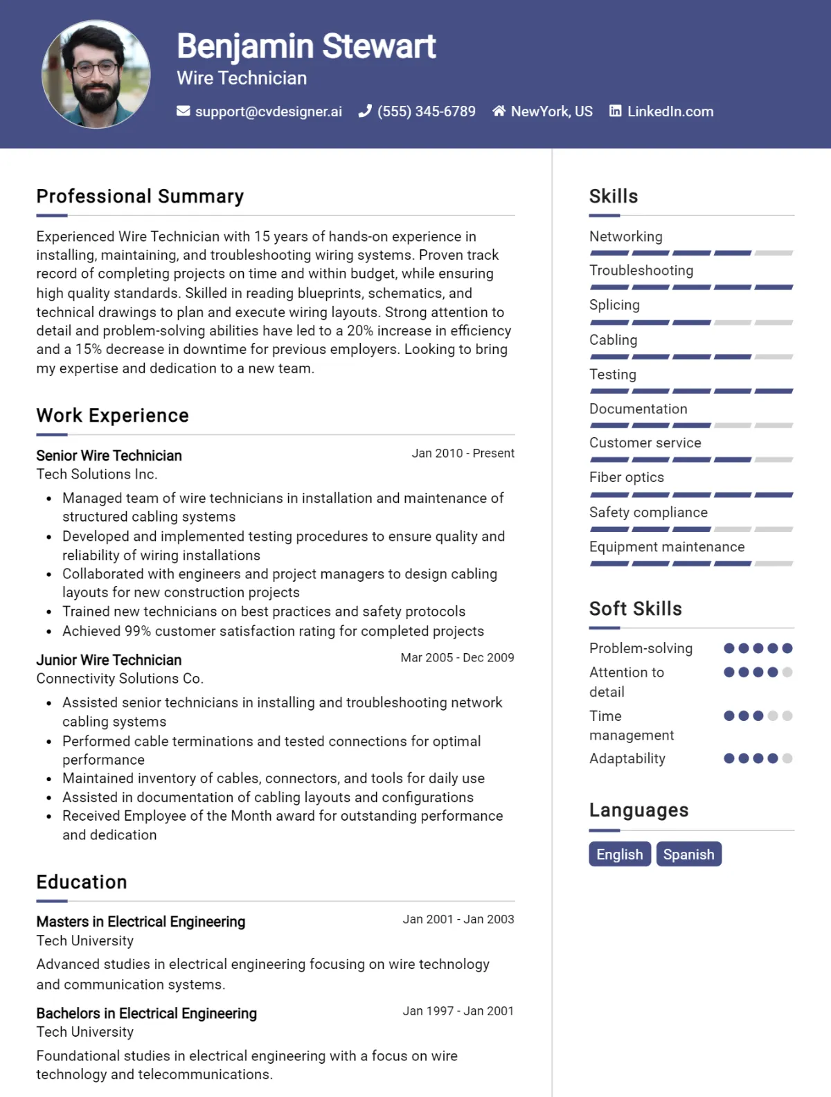 Wire Technician CV Example