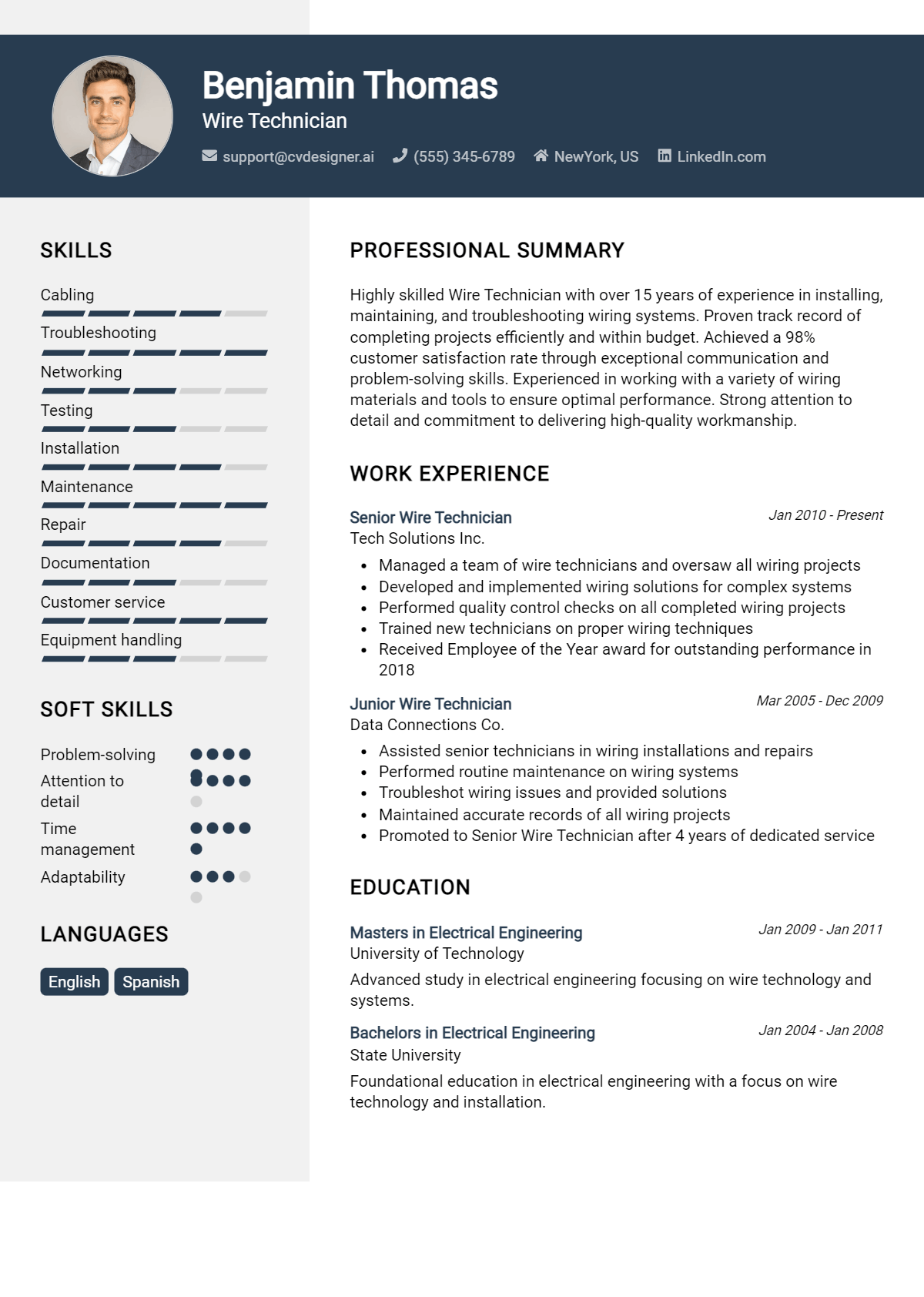 Wire Technician Resume Example