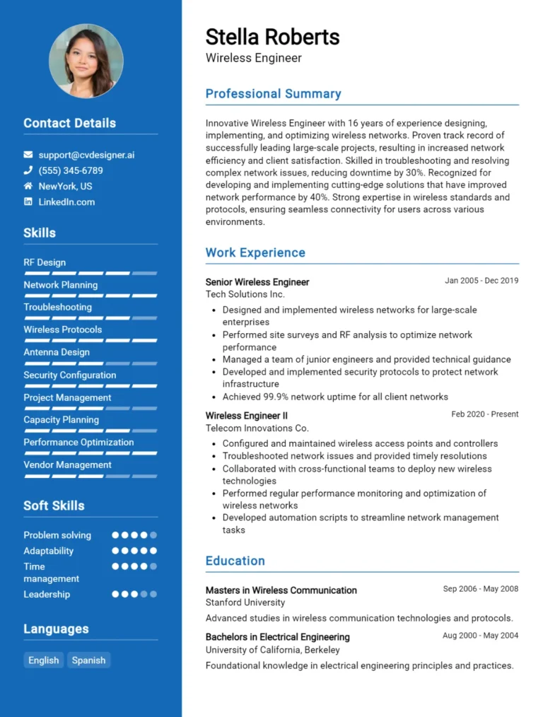 Wireless Engineer CV Example For 2025: Effective CV Writing Tips