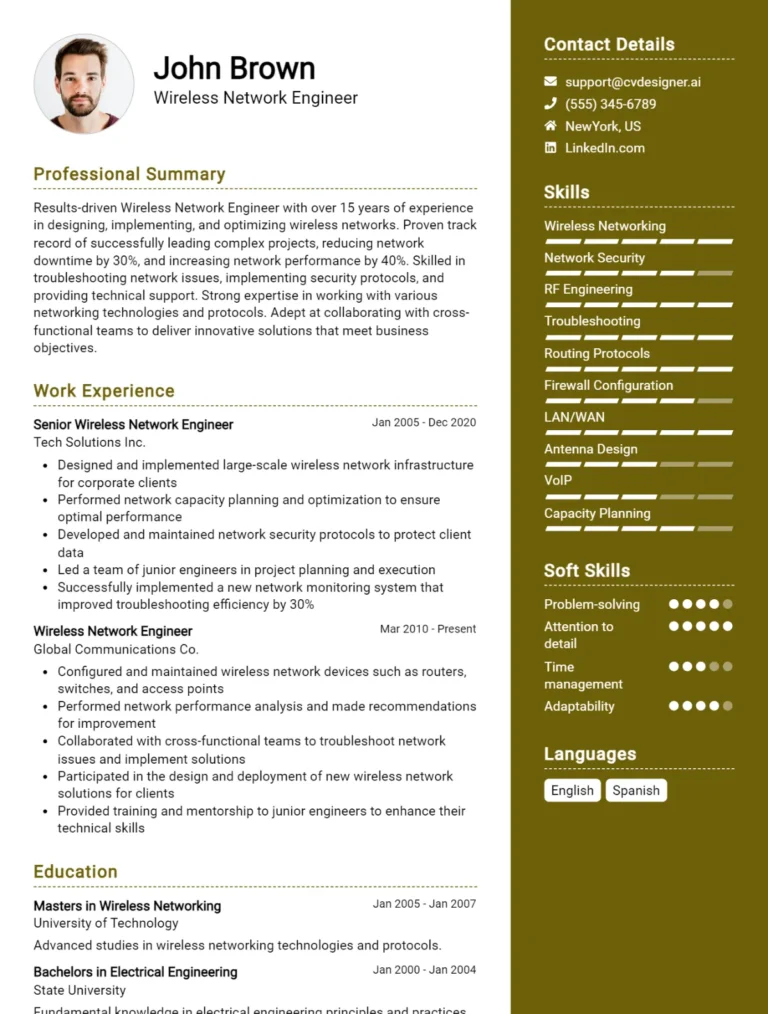 Wireless Network Engineer CV Example For 2025: Top Tips & Samples