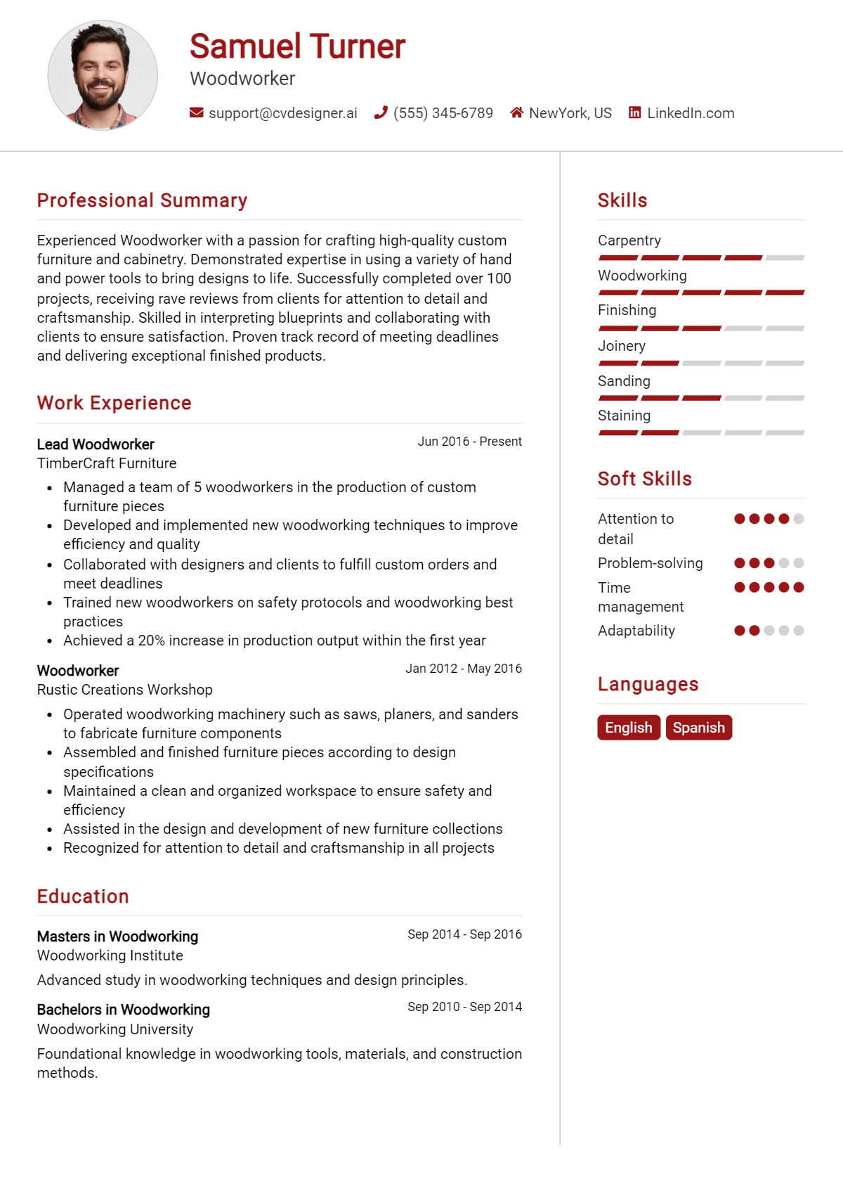 Woodworker Resume Example