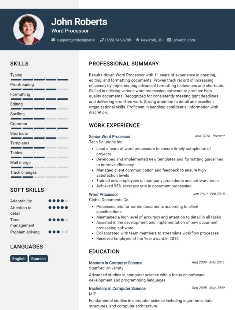 Word Processor CV Example For 2025: Proven Tips & Templates