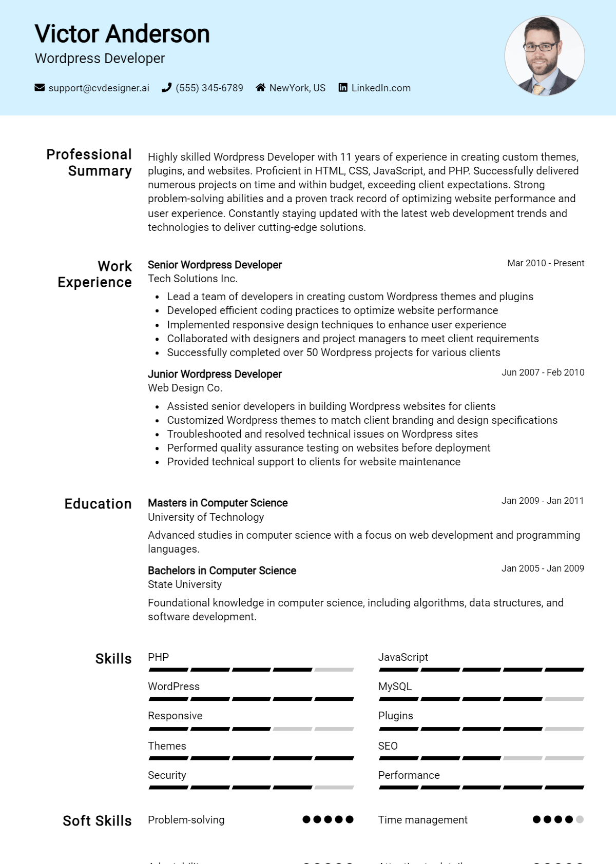 Wordpress Developer Resume Example