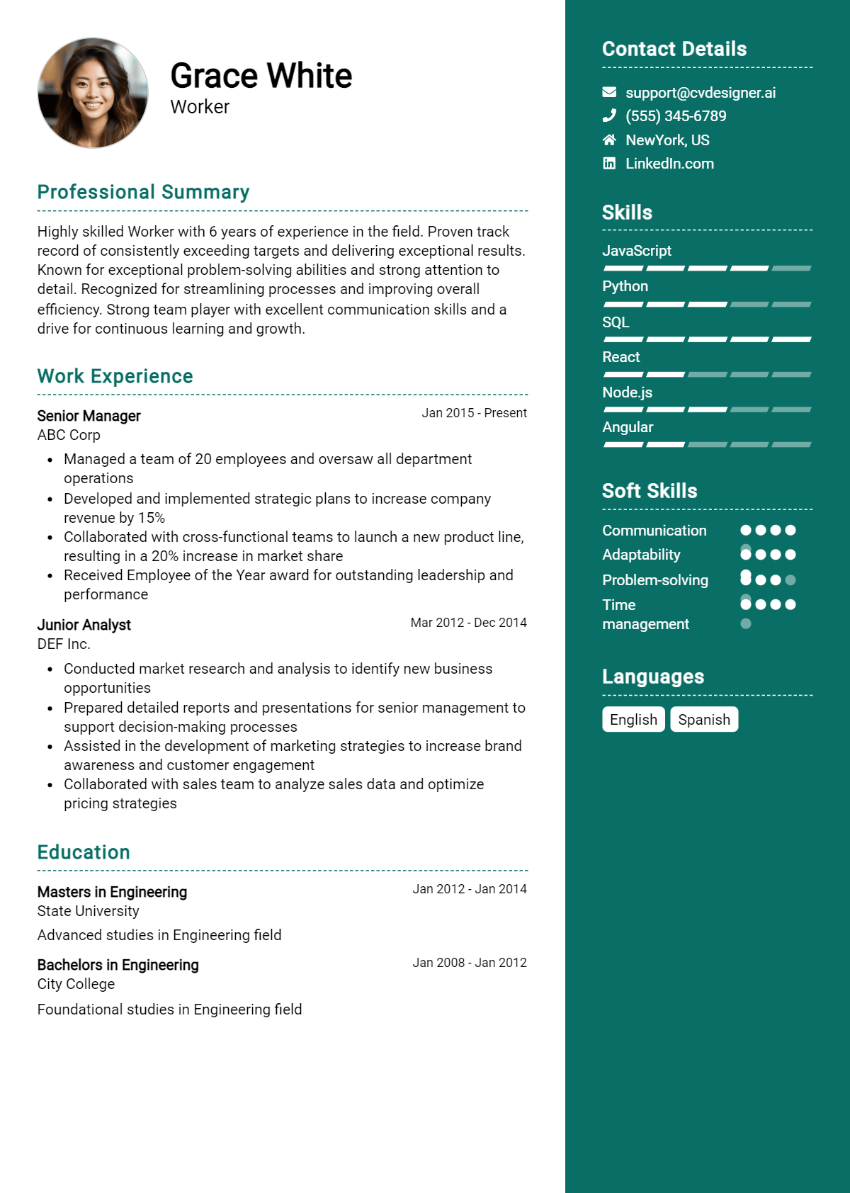 Worker Resume Example